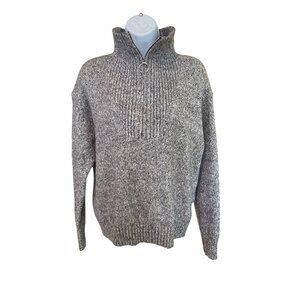 Old Navy 1/2 Zip Sweater L Gray Ribbed Knit Pullover Cozy Winter Cabincore